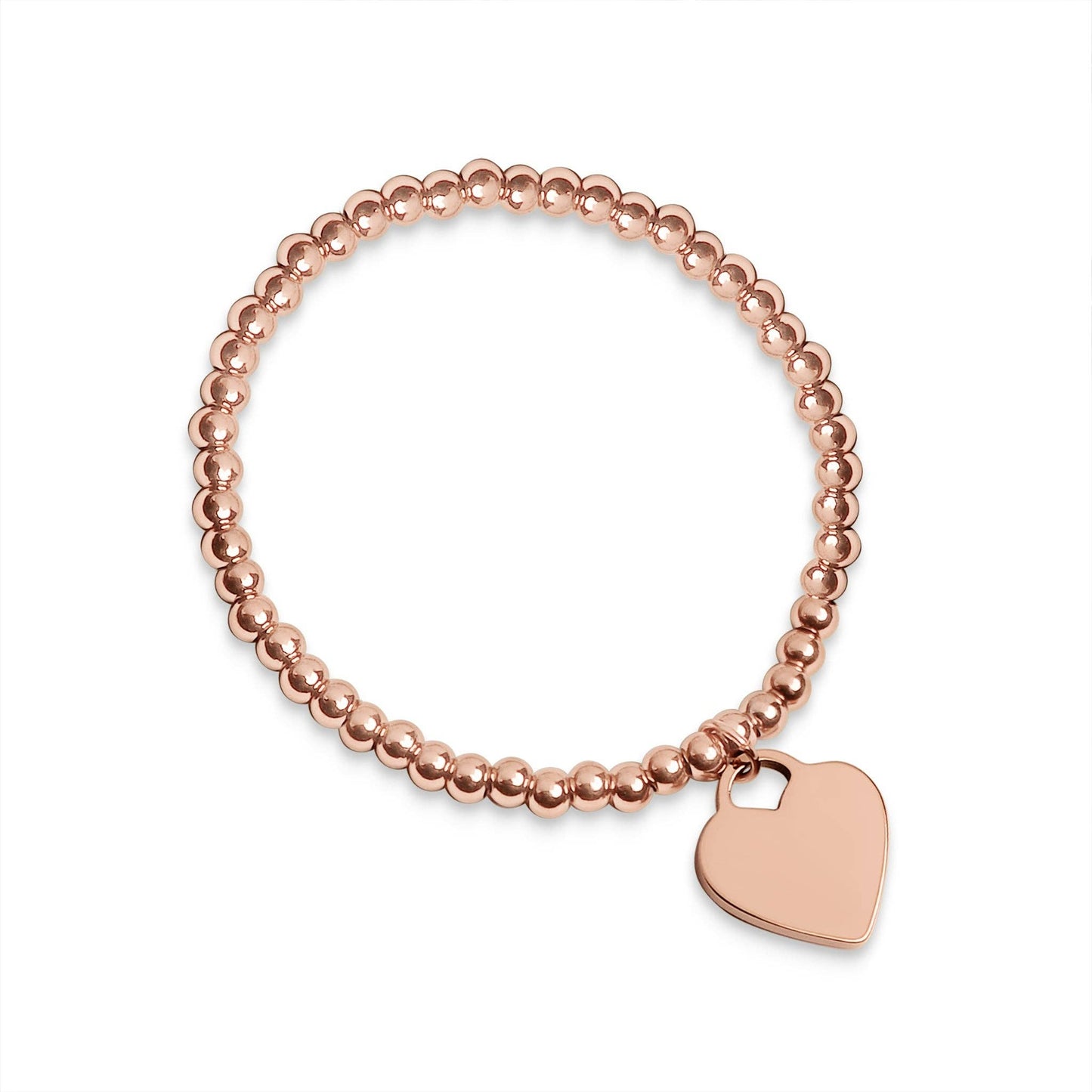 18K PVD Coated Stainless Steel Heart And Bead Stretch Bracelet