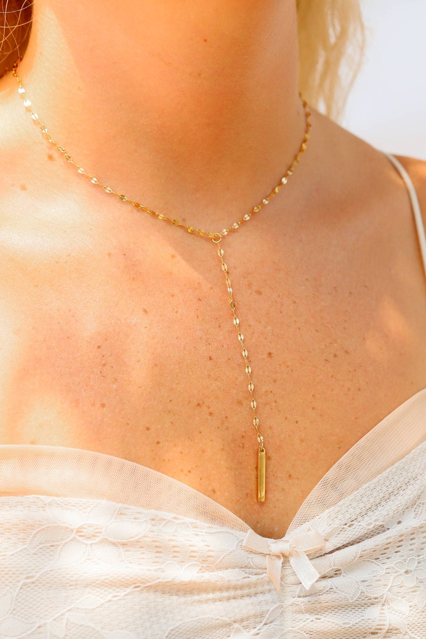 18K Gold PVD Stainless Steel Y-Shaped Blank Bar Pendant Lariat Necklace