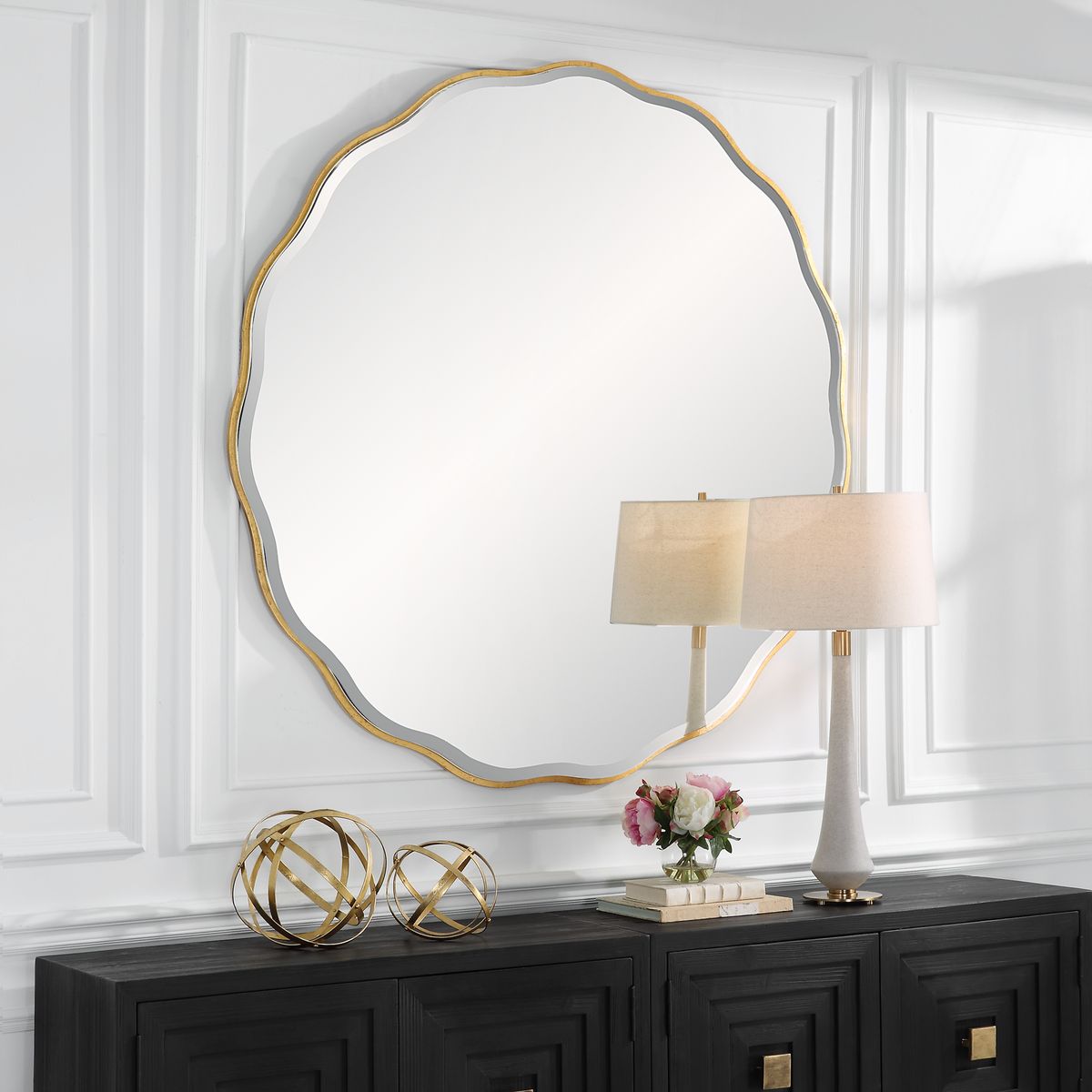 Aneta Round Mirror, Gold