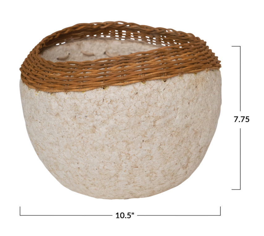 Paper Mache Bowl with Whicker Rim