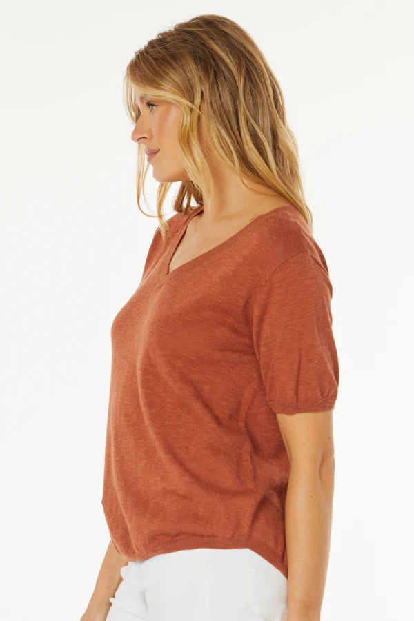 Short Sleeve V Neck Sweater Mododoc