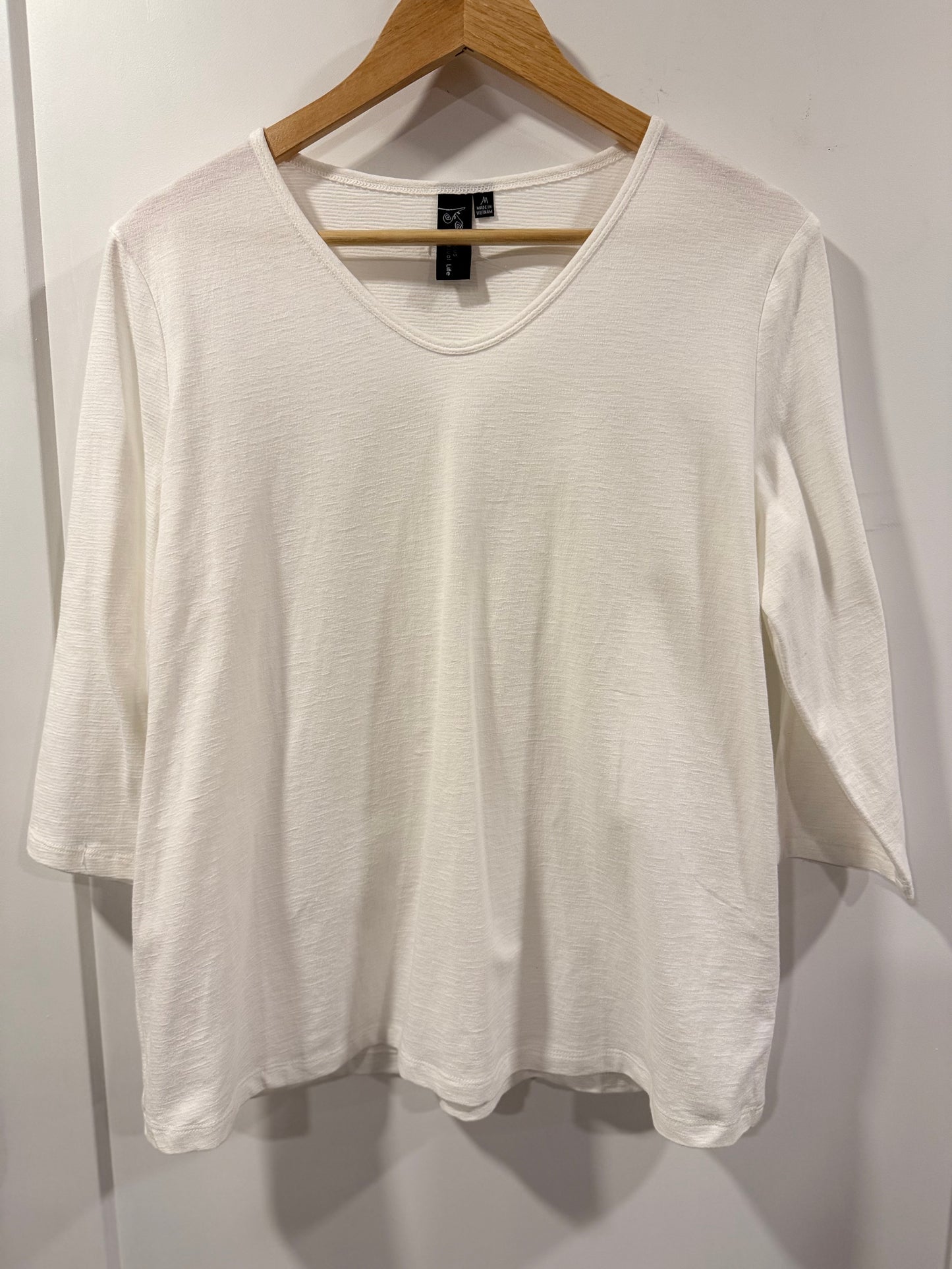 Focus Casual Life 3/4 Sleeve White Cotton Top