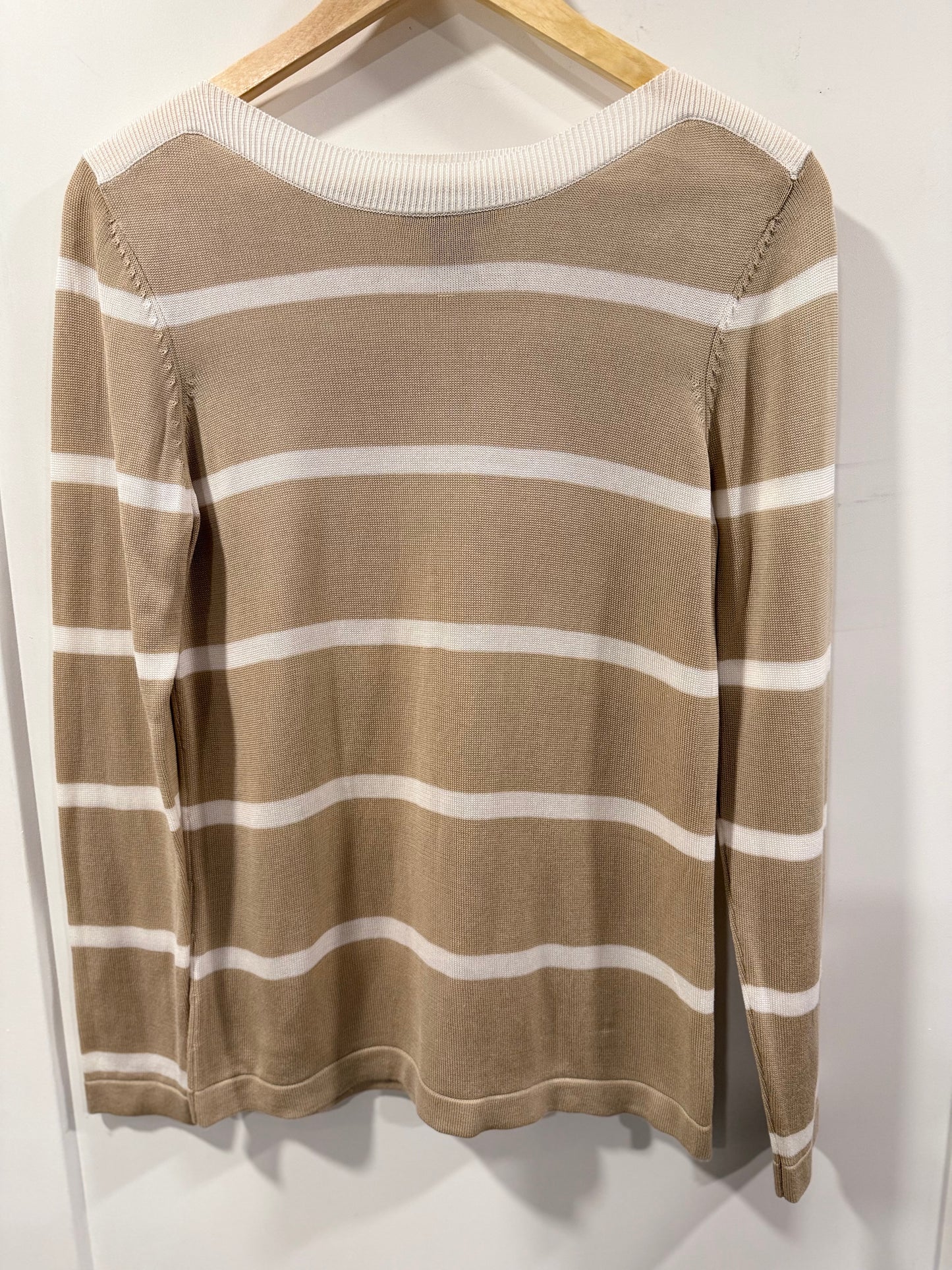 Alison Sheri Beige and Ivory Striped Long Sleeve Pullover