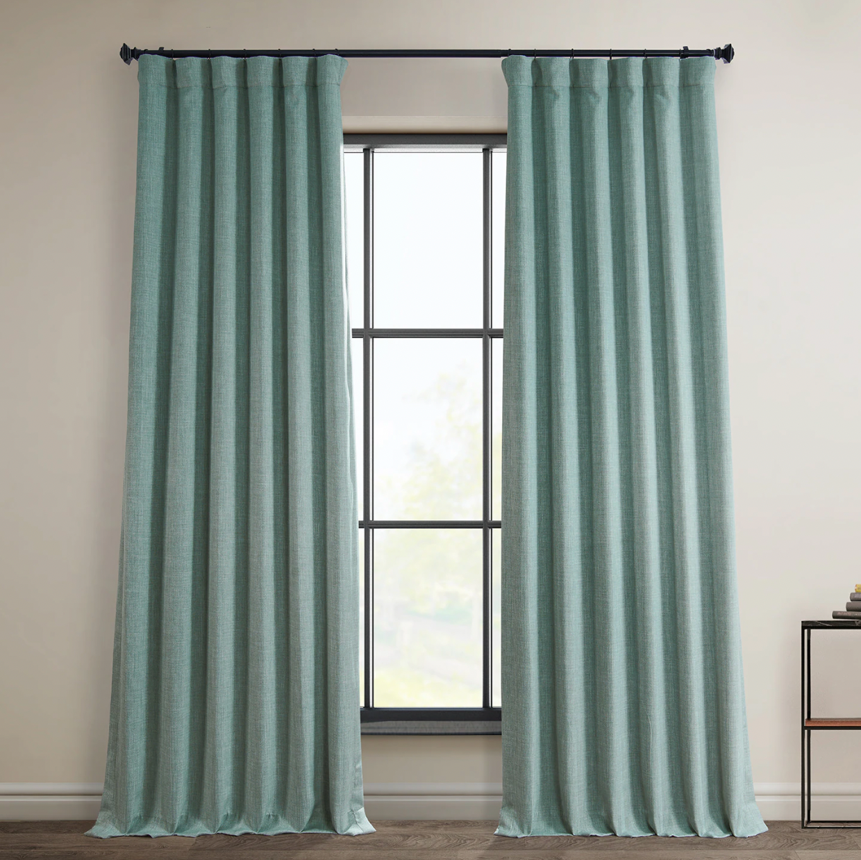 Sea Thistle Textured Faux Linen Room Darkening Curtain