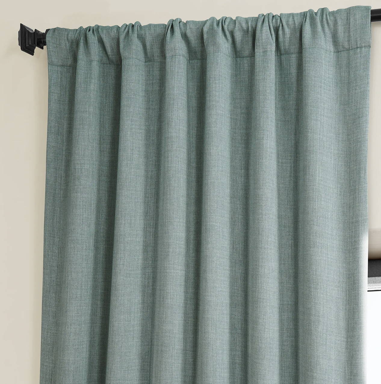 Sea Thistle Textured Faux Linen Room Darkening Curtain