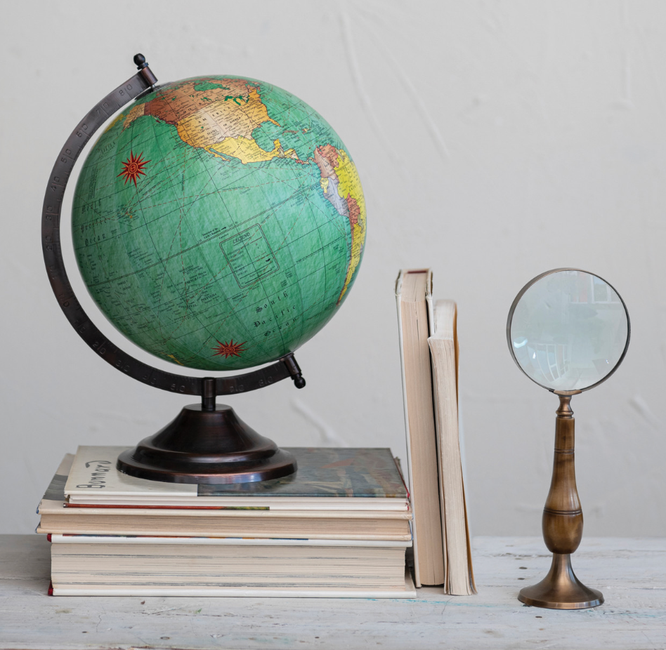 Brass & Bone Magnifying Glass on Stand, Antique
