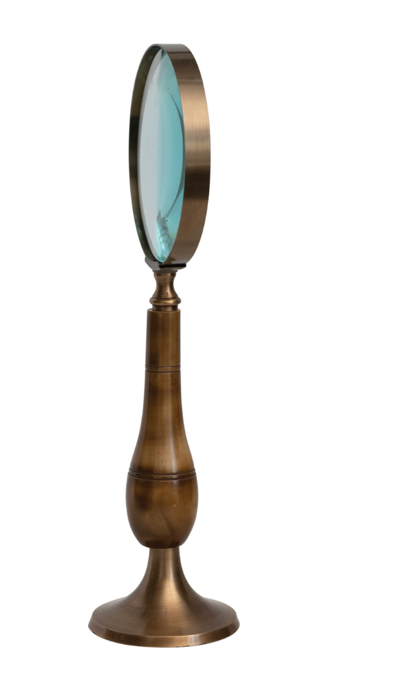 Brass & Bone Magnifying Glass on Stand, Antique