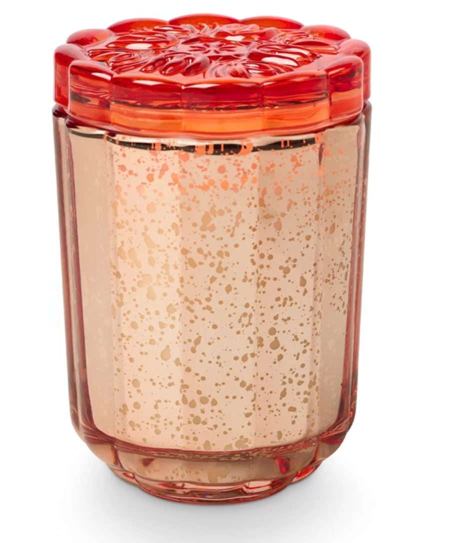 Blood Orange Dahlia Flourish Glass Candle