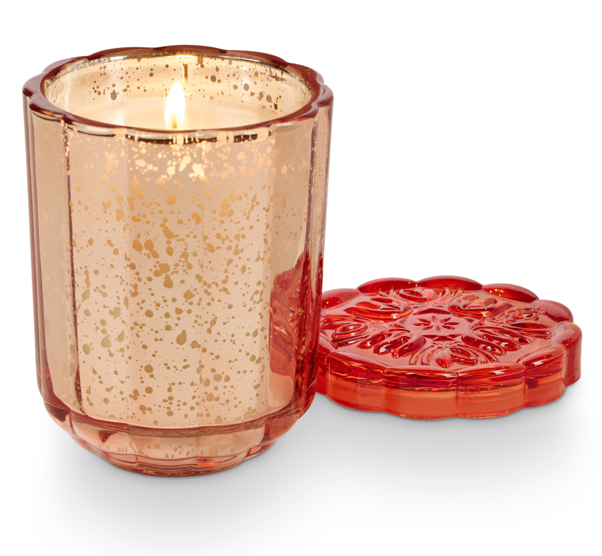 Blood Orange Dahlia Flourish Glass Candle