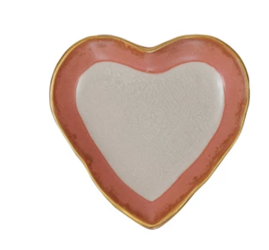Stoneware Heart Dish with Gold Edge