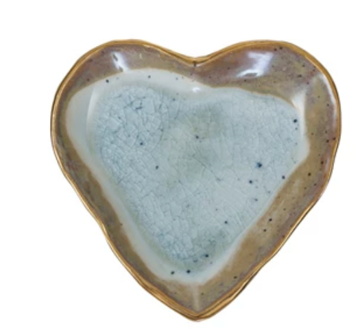 Stoneware Heart Dish with Gold Edge