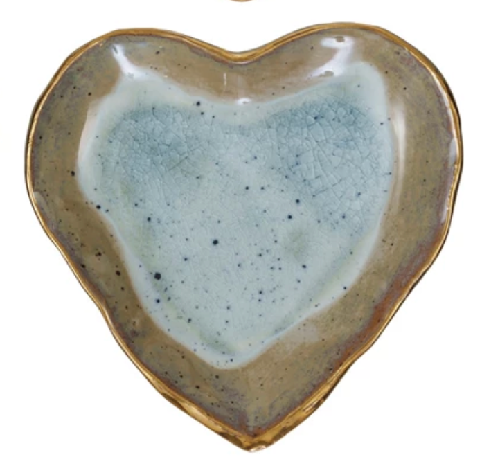 Stoneware Heart Dish with Gold Edge