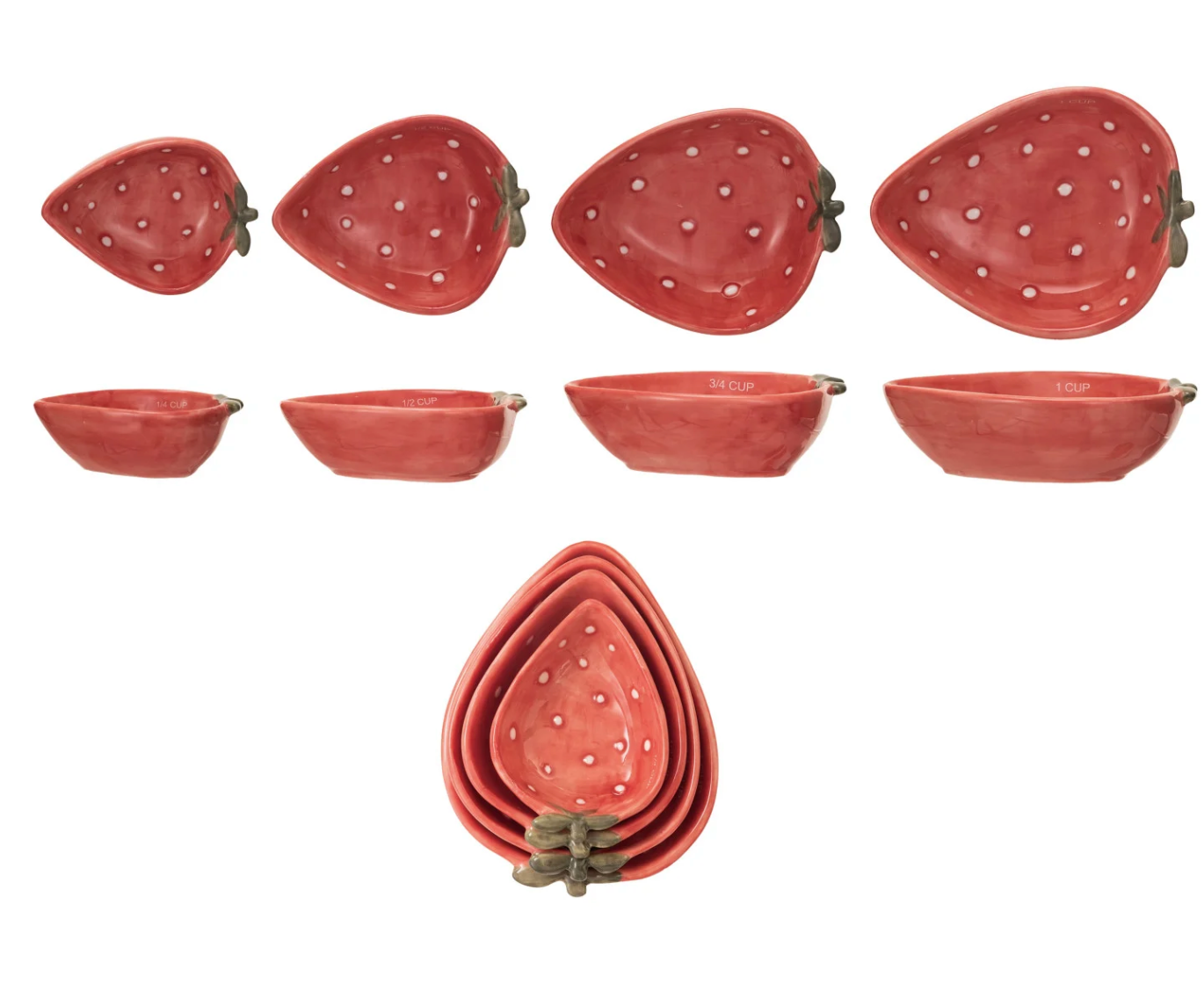 Hand-Painted Strawberry Shaped Measuring Cups, Set of 4