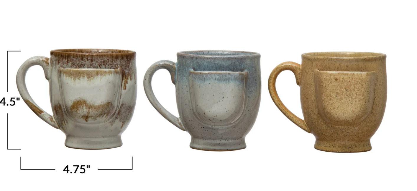 12 oz. Stoneware Mug w/ Tea Bag Holder, Reactive Glaze, 3 Colors (Each One Will Vary)