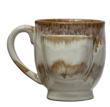 12 oz. Stoneware Mug w/ Tea Bag Holder, Reactive Glaze, 3 Colors (Each One Will Vary)
