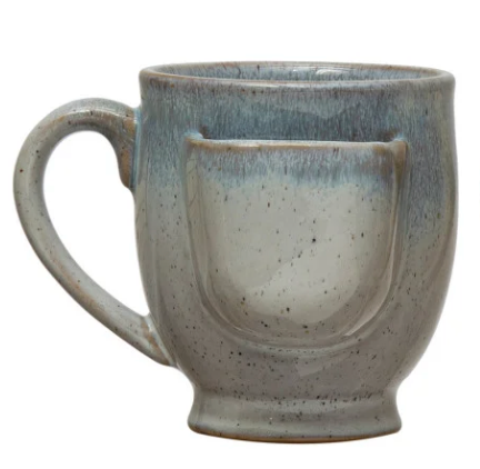 12 oz. Stoneware Mug w/ Tea Bag Holder, Reactive Glaze, 3 Colors (Each One Will Vary)