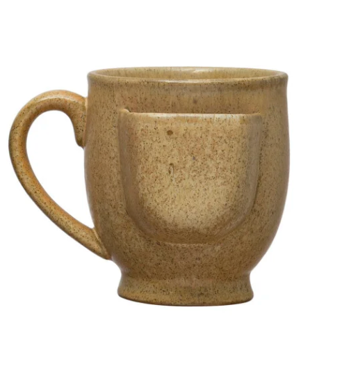 12 oz. Stoneware Mug w/ Tea Bag Holder, Reactive Glaze, 3 Colors (Each One Will Vary)