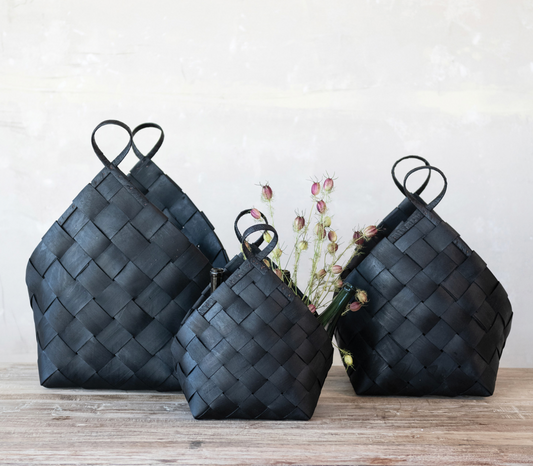 Woven Wood Basket with Center Handle