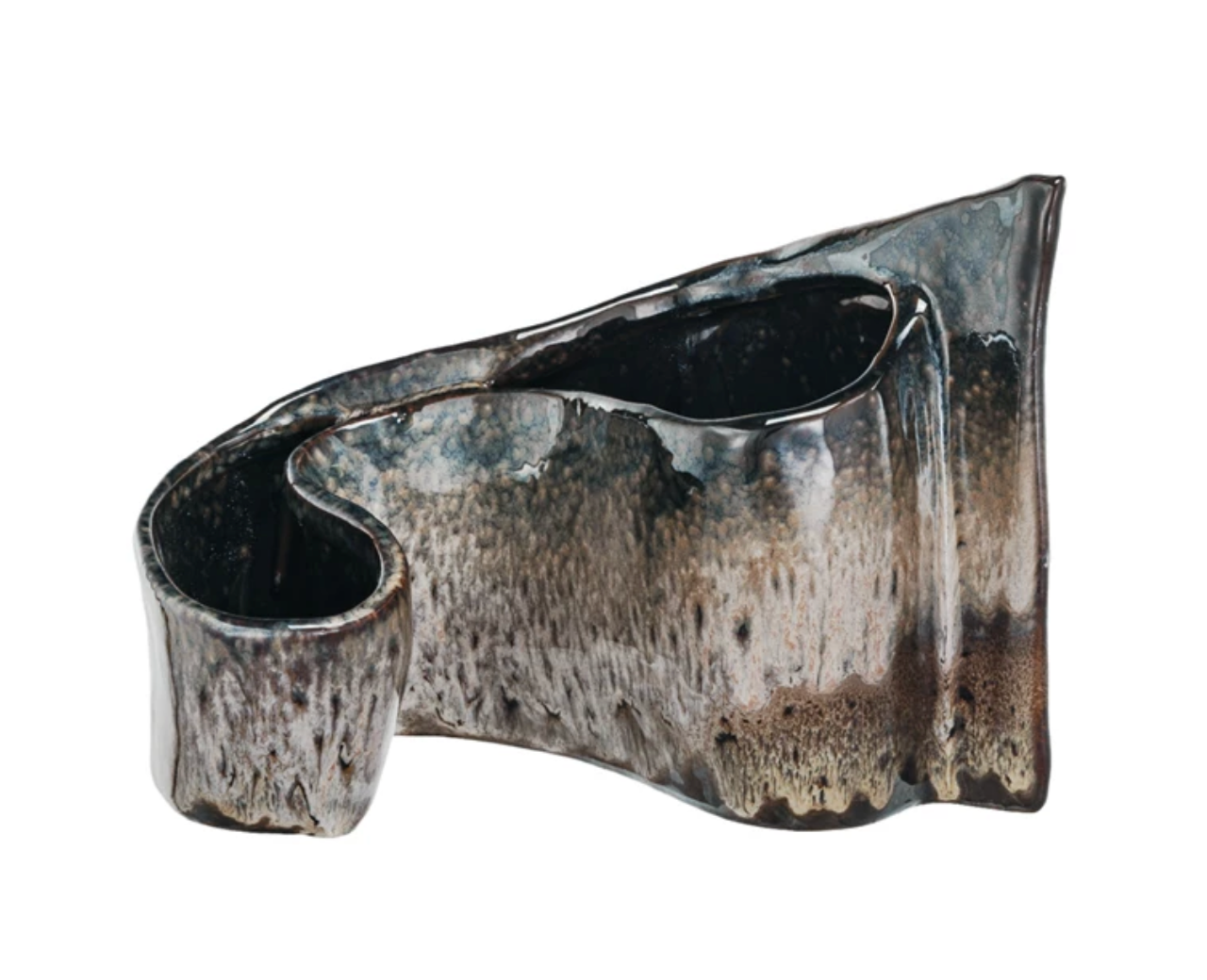 Stoneware Sculpted Planter/Vase w/ 2 Sections (Each One Will Vary)