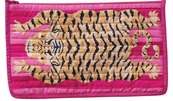 Cotton Voile Zip Pouch w/Tiger , 4 Colors