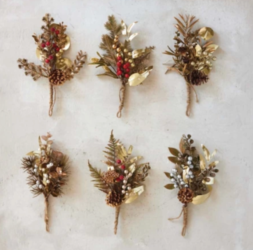 Faux Evergreen & Berry Bunch with Metallic Finishes and Glitter