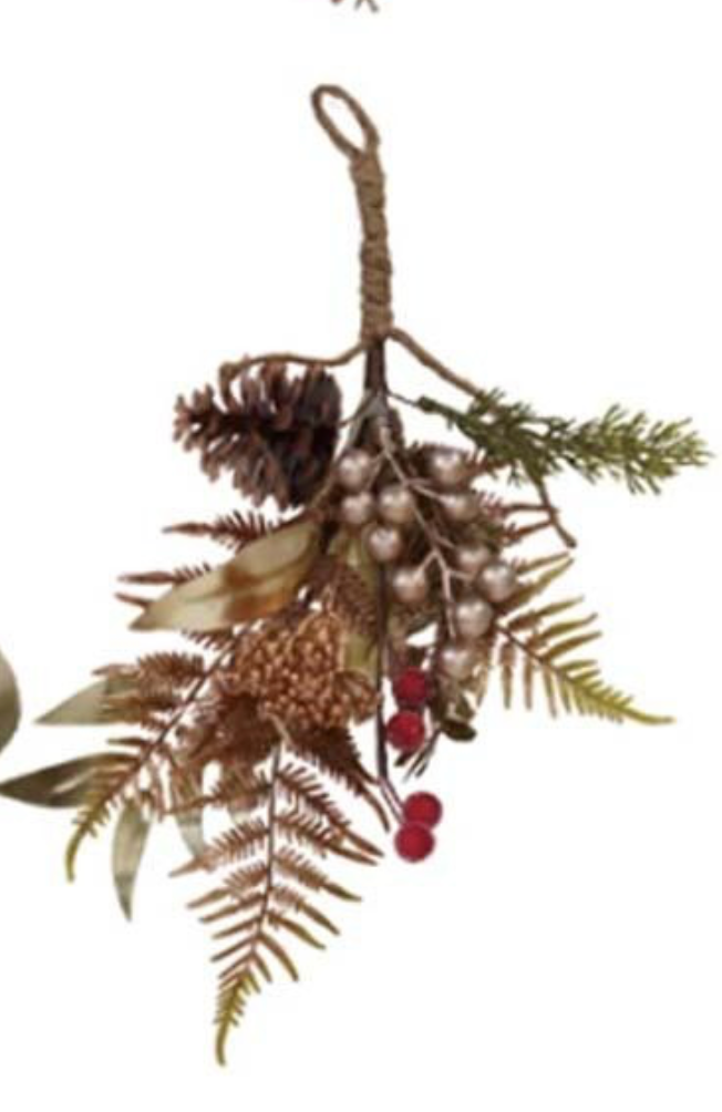 Faux Evergreen & Berry Bunch with Metallic Finishes and Glitter