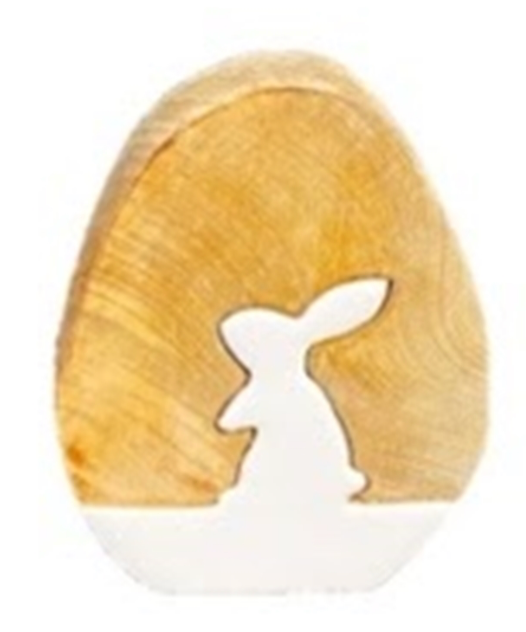 White Enamel and Wood Egg w/ Rabbit