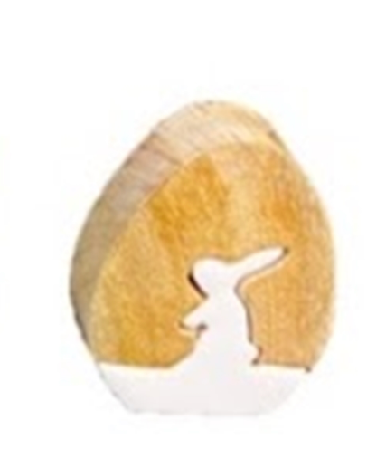 White Enamel and Wood Egg w/ Rabbit