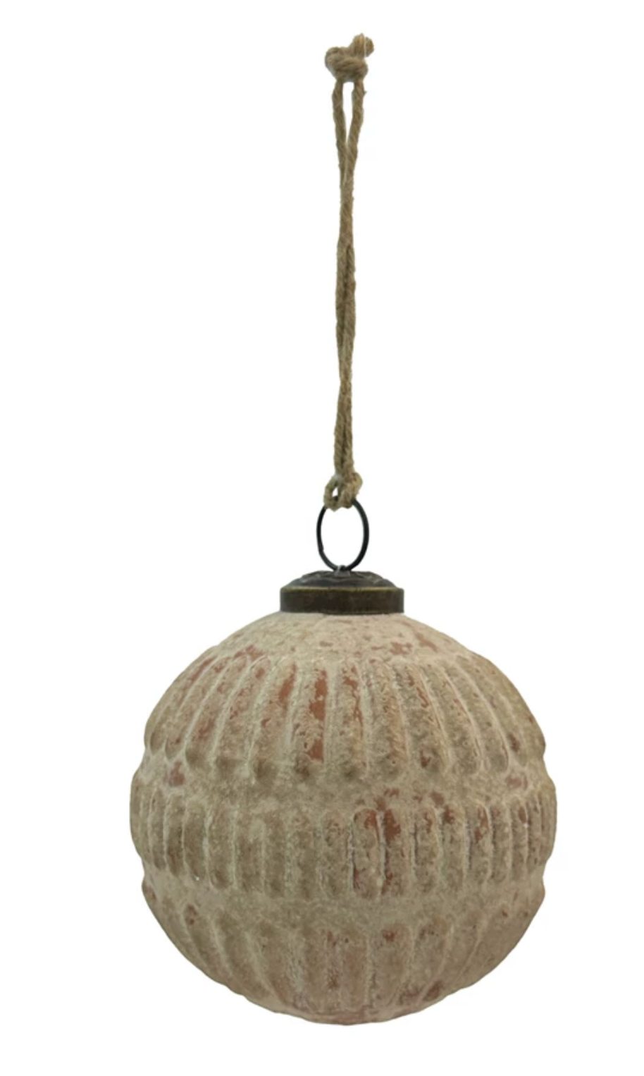 Embossed Glass Ball Ornament, Distressed Frosted Finish