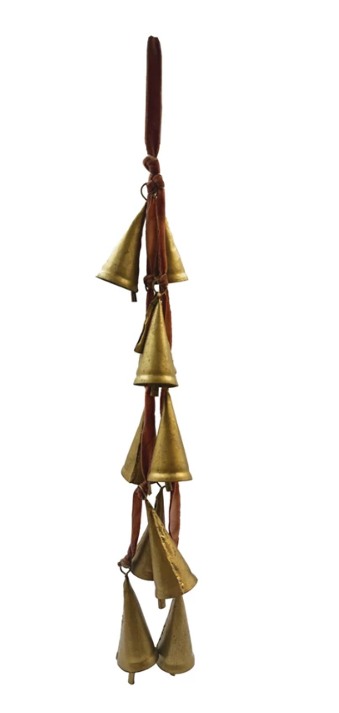 Velvet Ribbon Door Hanger with 10 Cone Shaped Bells