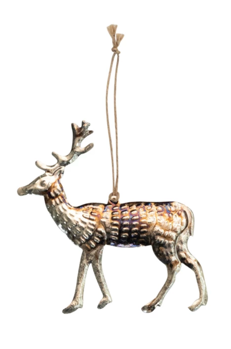 Embossed Metal Deer Milagro Ornament, 2 Styles