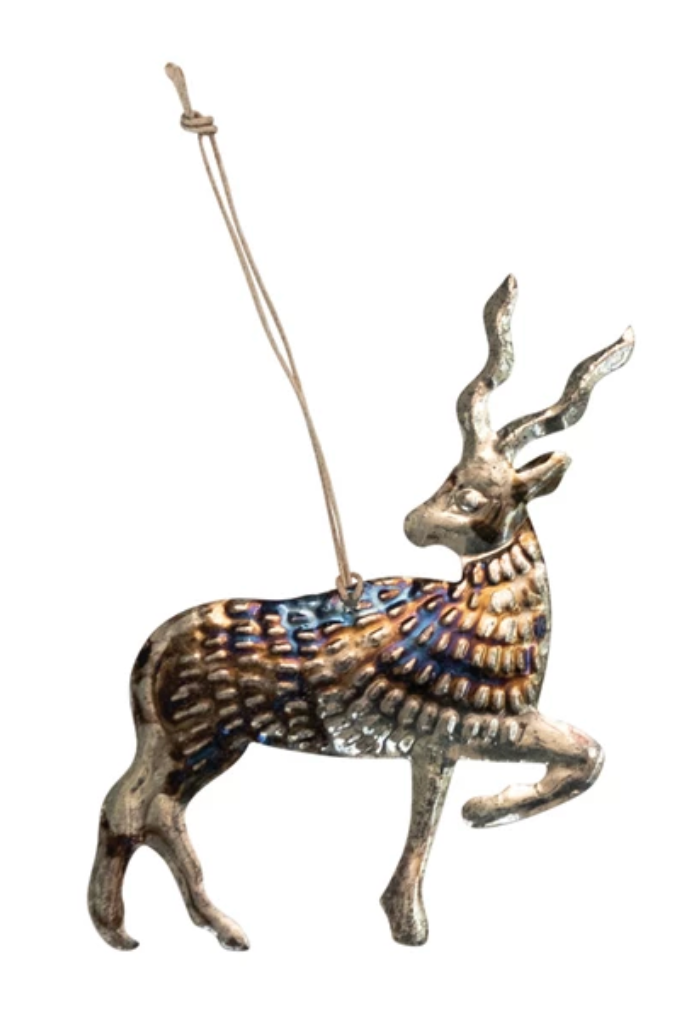 Embossed Metal Deer Milagro Ornament, 2 Styles