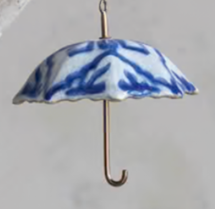 Hand-Painted Stoneware & Metal Umbrella Ornament with Pattern, 4 Styles