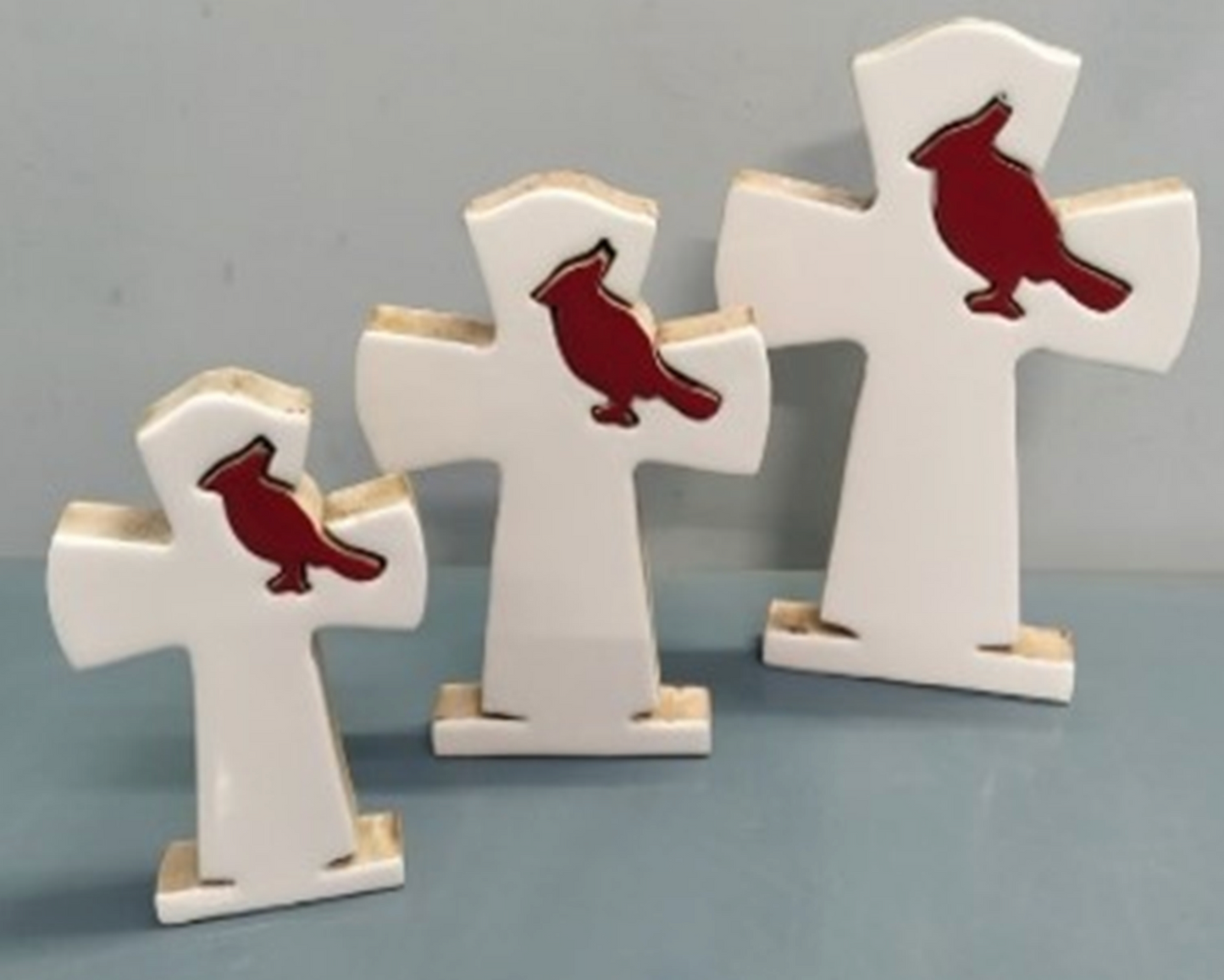 Wood and Enamel Cross w/Cardinal
