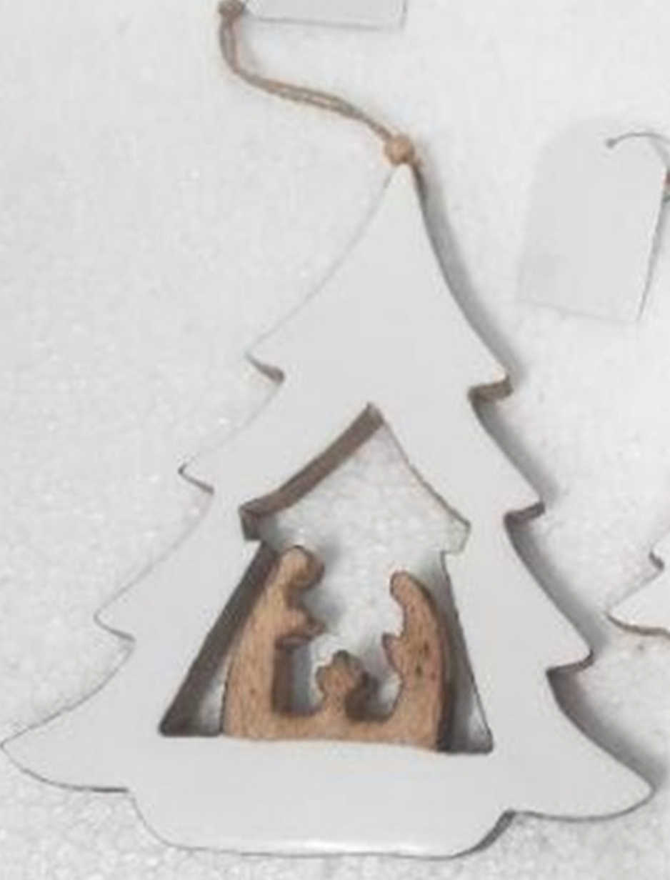 Wood and Enamel Tree Nativity Ornament