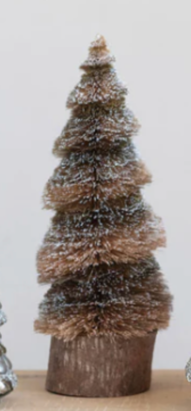 Raffia Tree with Glitter and Wood Base