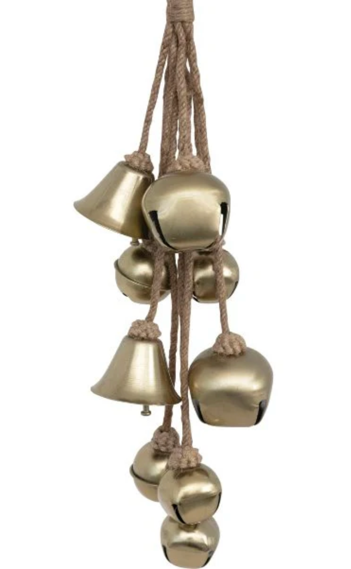 Metal Bell Cluster with Jute Rope, Antique Brass Finish