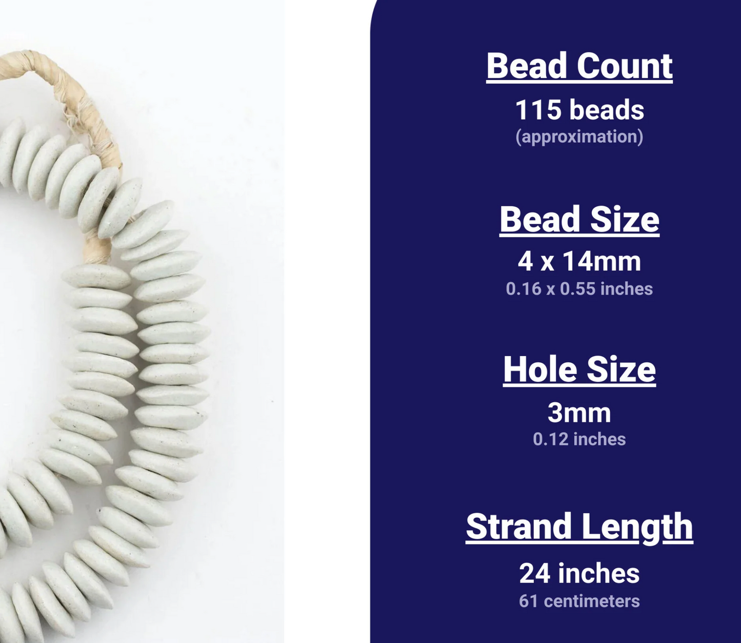 White Ashanti Glass Saucer Beads