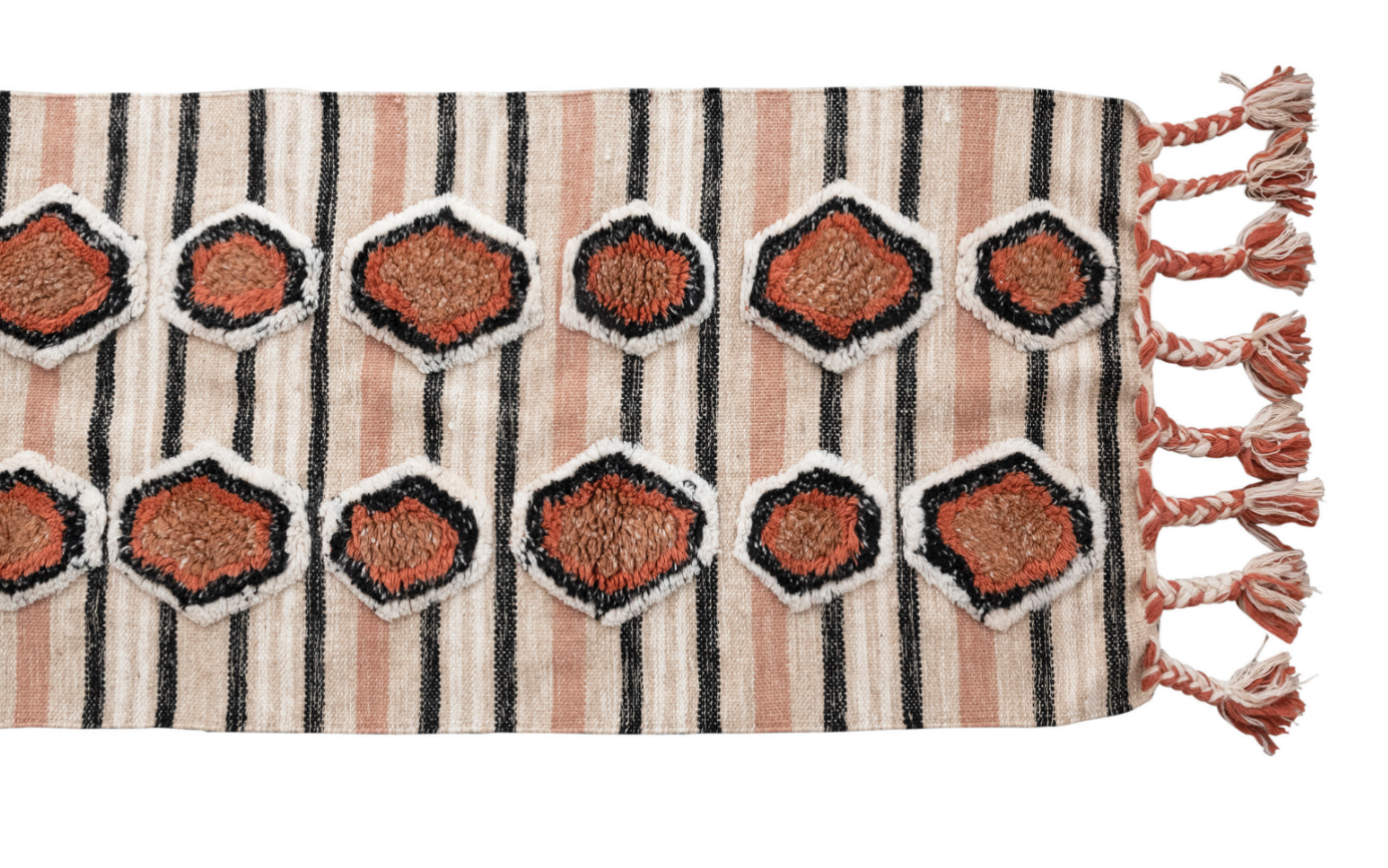 Cotton Tufted Kilim Floor Runner with Braided Tassels