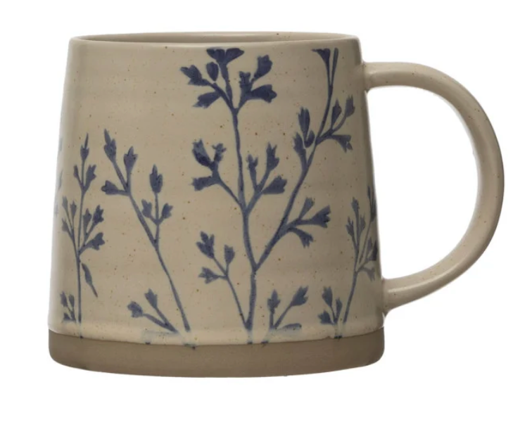 16 oz. Hand-Stamped Stoneware Mug w/ Botanicals, 4 Styles