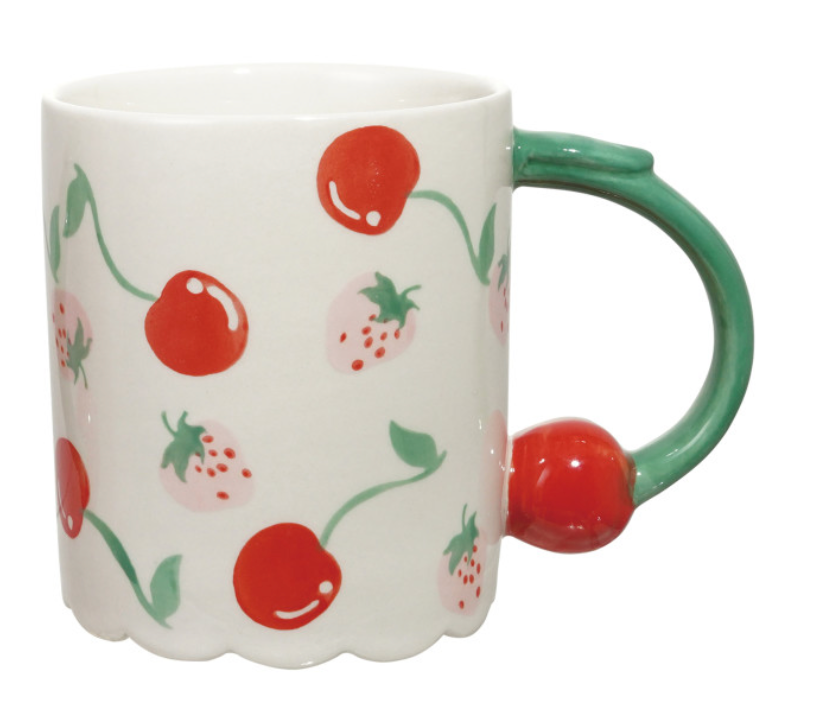 Hand-Painted Mug with Cherry Shaped Handle