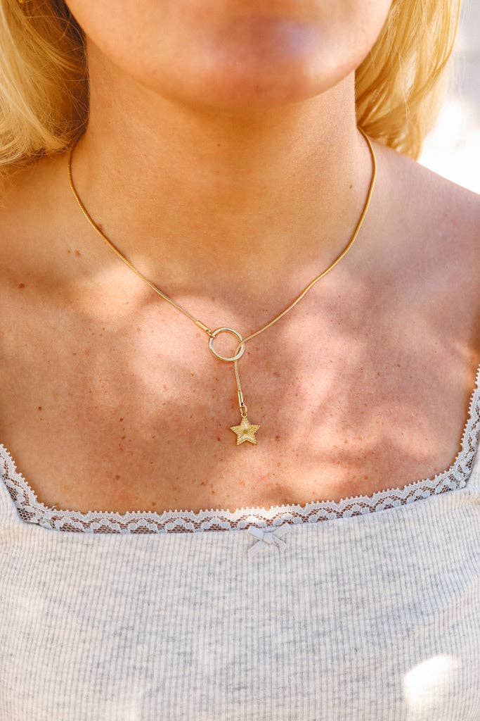 18K Gold PVD Stainless Steel Star Lariat Necklace