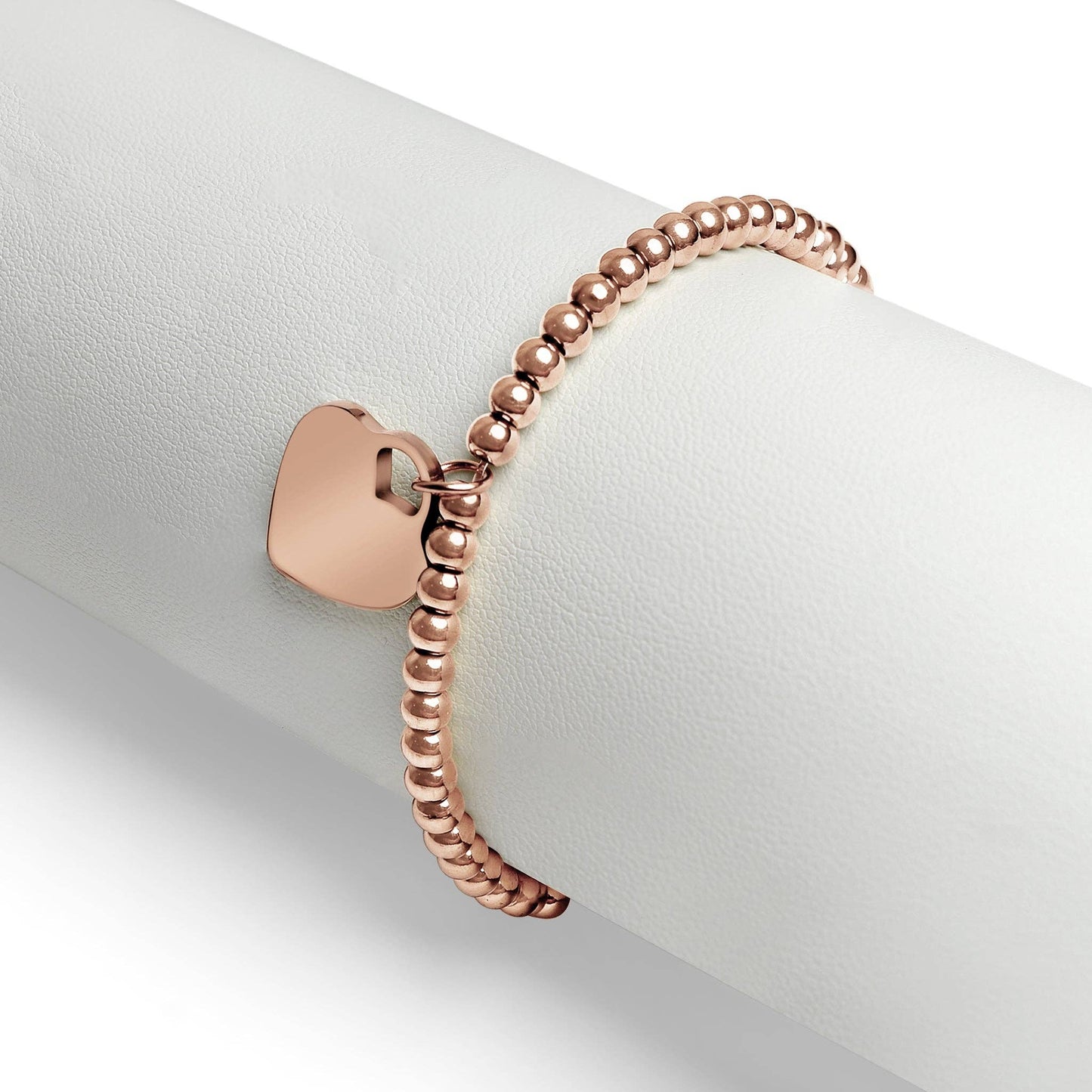 18K PVD Coated Stainless Steel Heart And Bead Stretch Bracelet