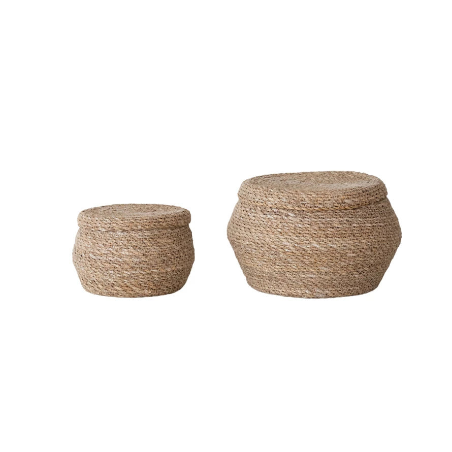 Round Seagrass Baskets with Lids