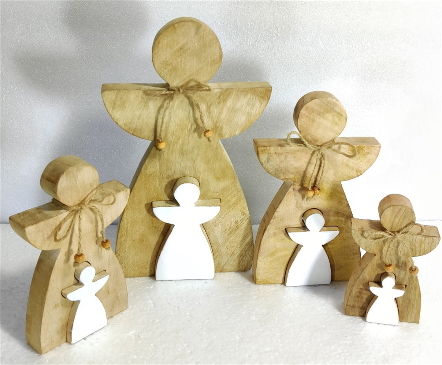 Wood & Enamel Angel w/ Jute Tie