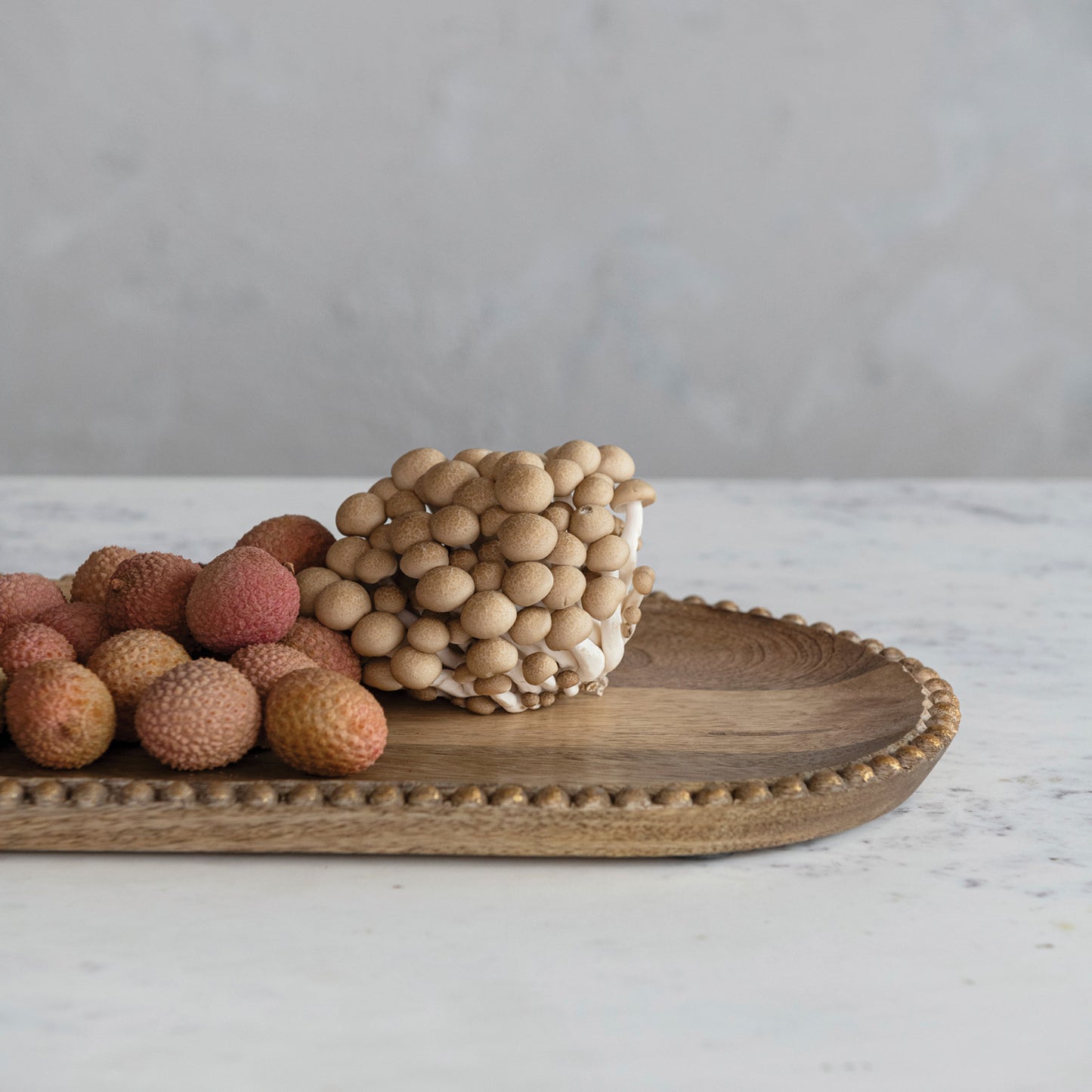 Tray w/ Wood Beads & Gold Finish