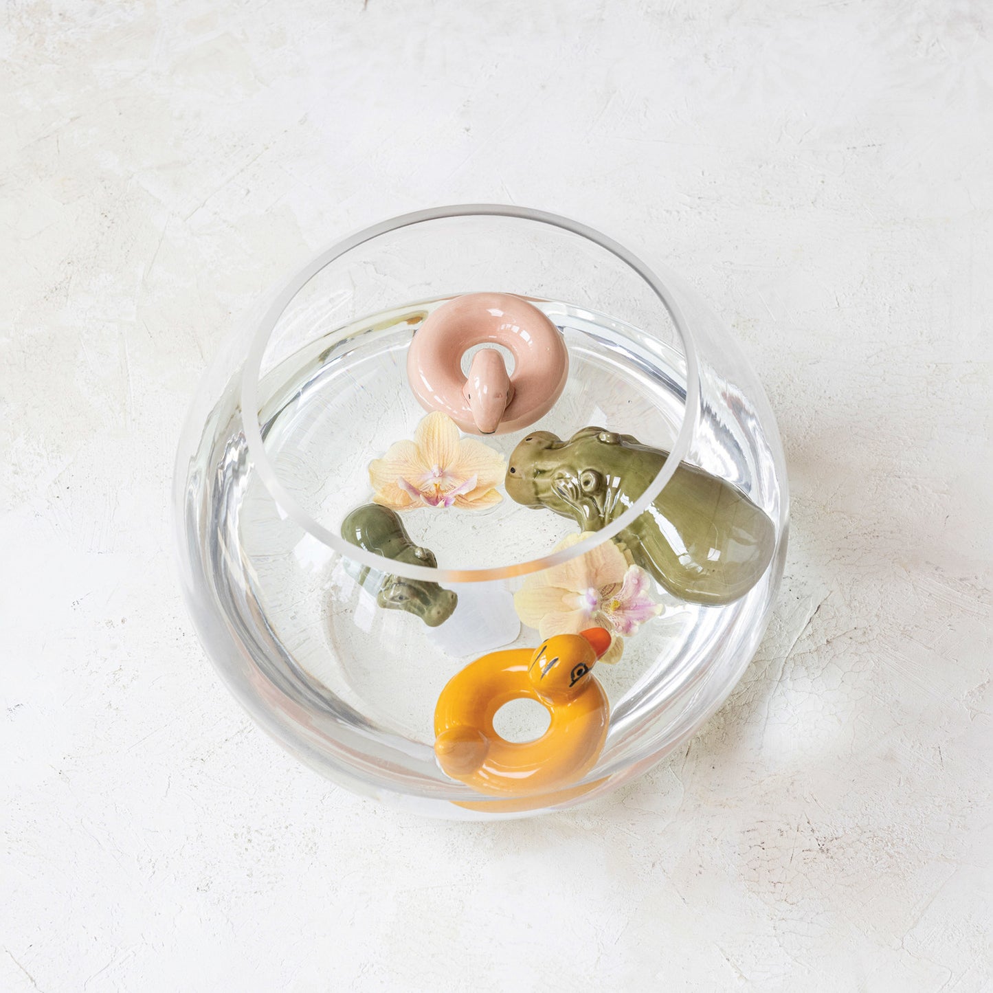 Hand-Painted Stoneware Mini Decorative Floating Pool Float, 2 Styles