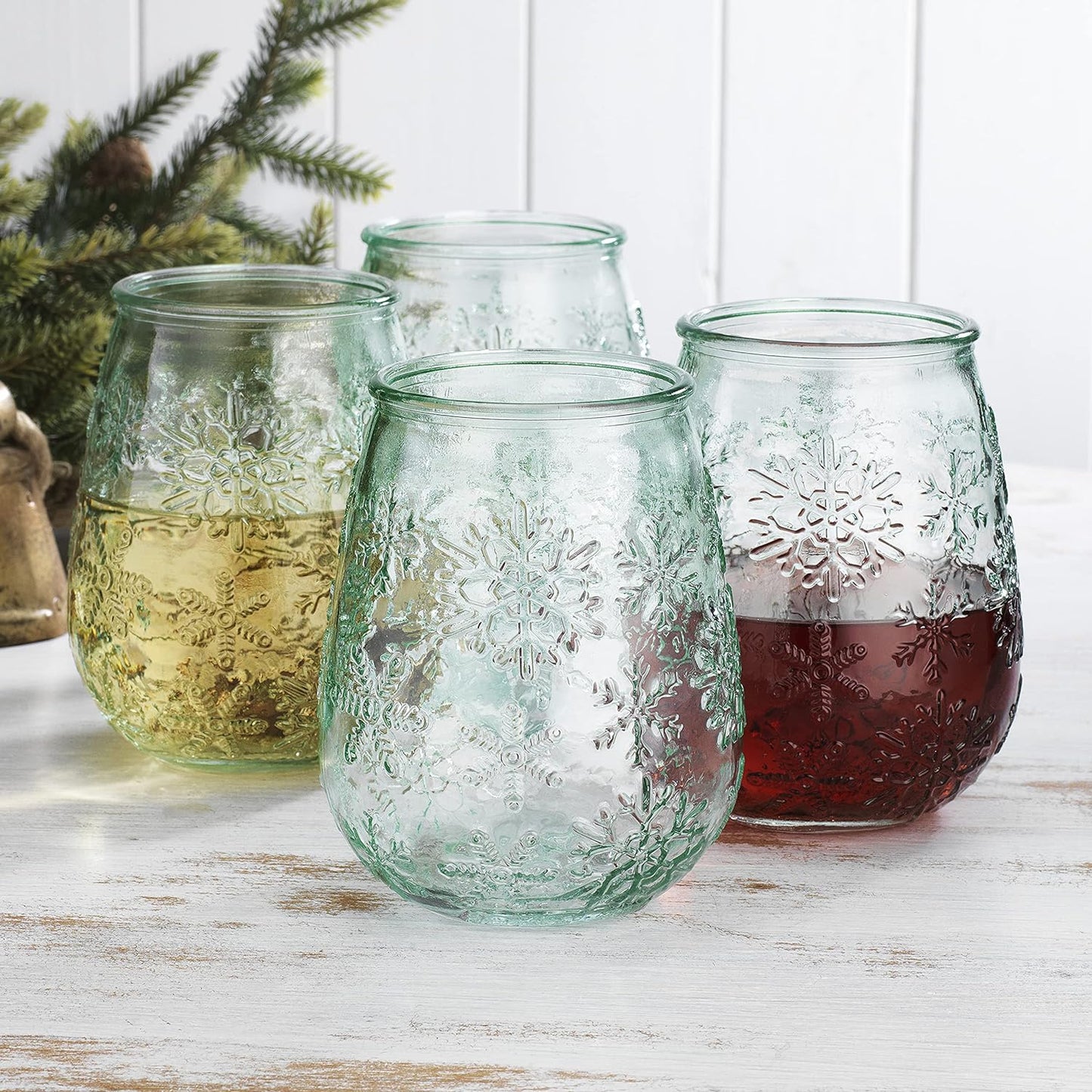 Snowflake Christmas Stemless Drink Glasses For Red Or White Wine