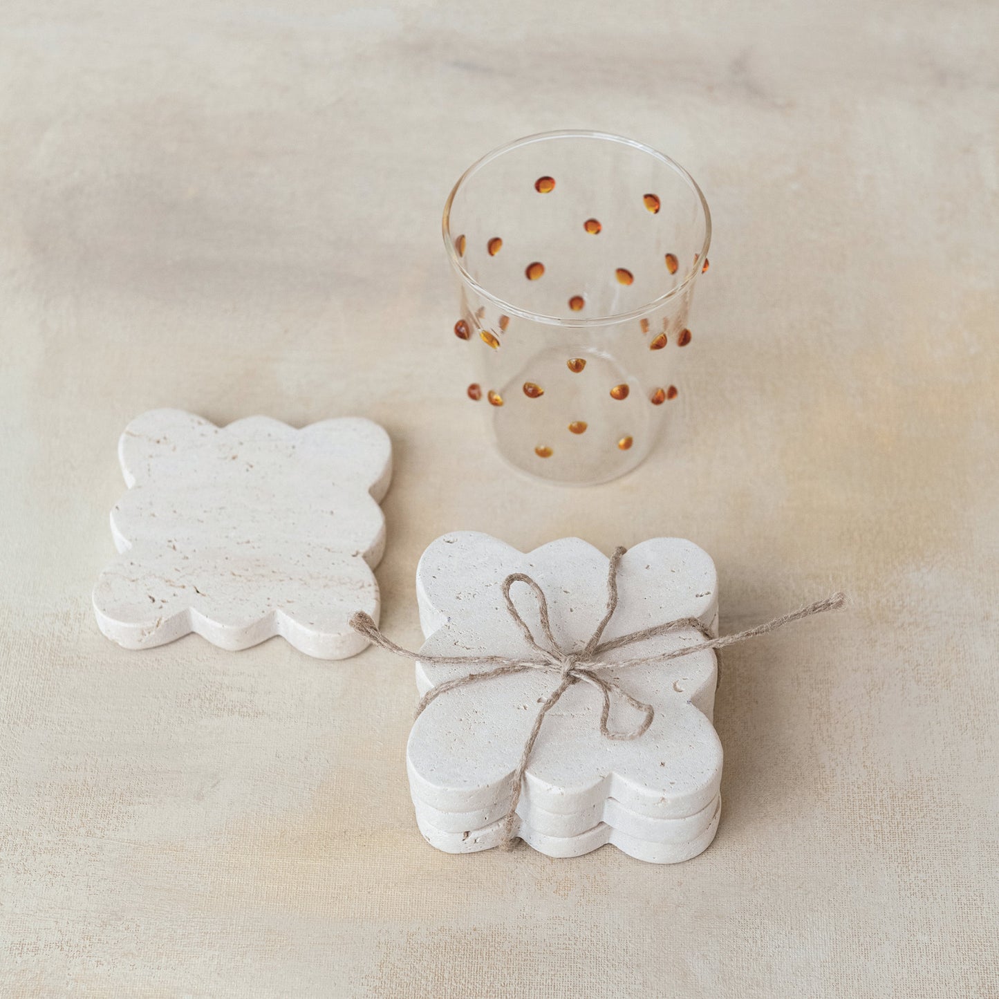 Travertine Coaster with Scalloped Edge
