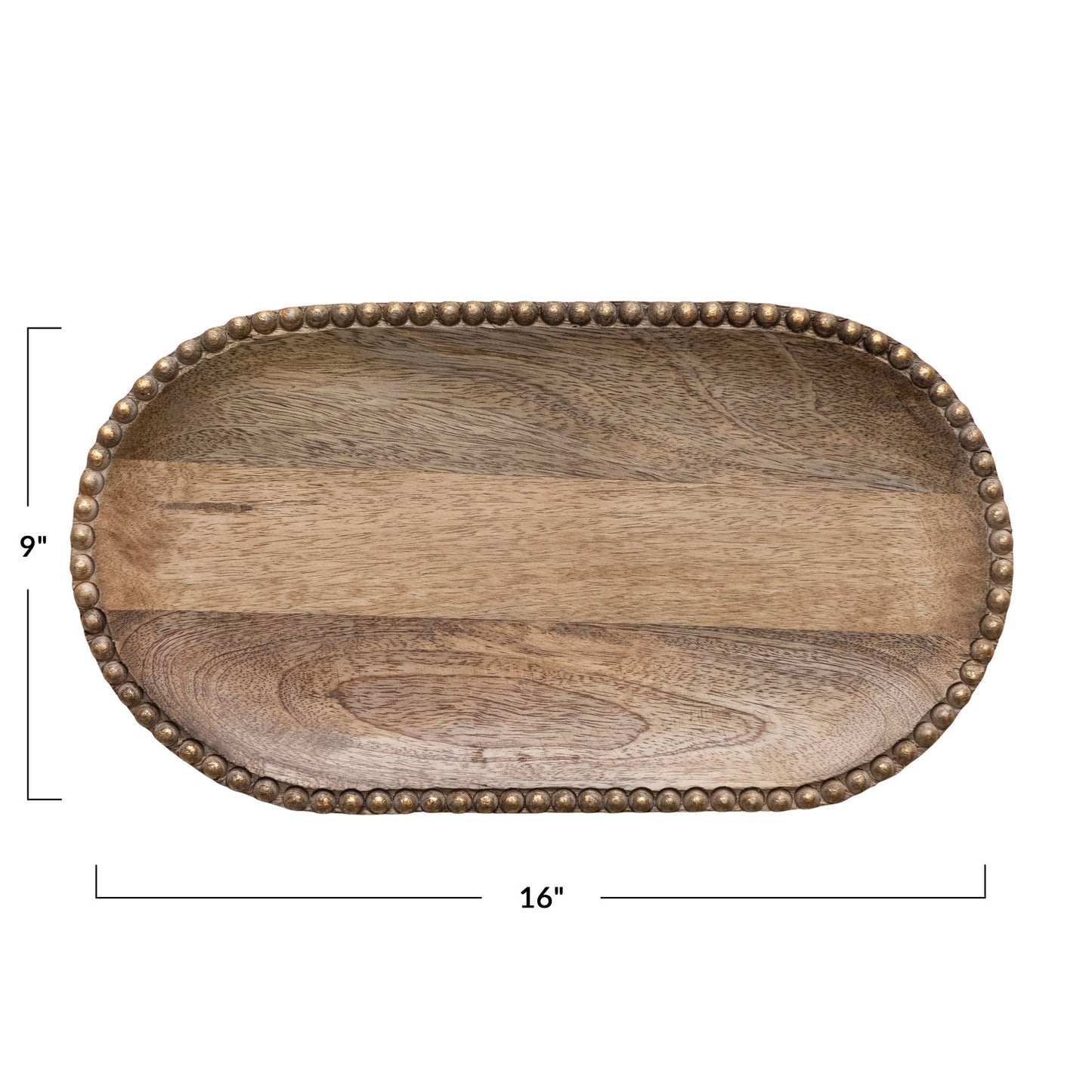 Tray w/ Wood Beads & Gold Finish